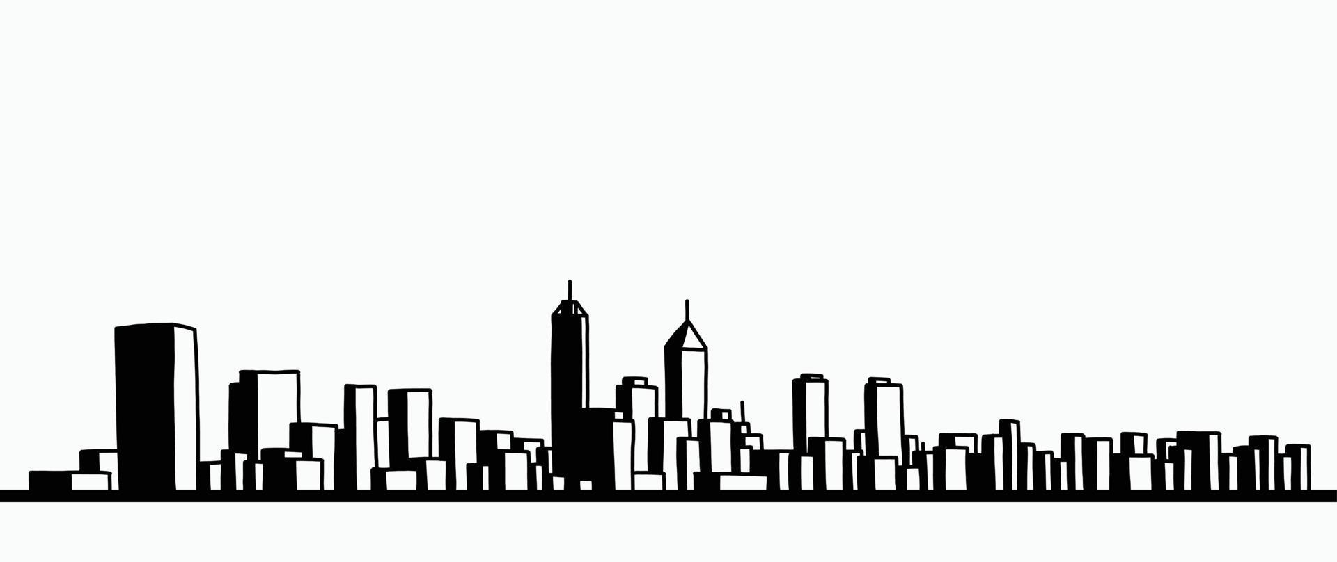 modernes Stadtbild Skyline Umriss Doodle Zeichnung auf weißem Hintergrund. vektor