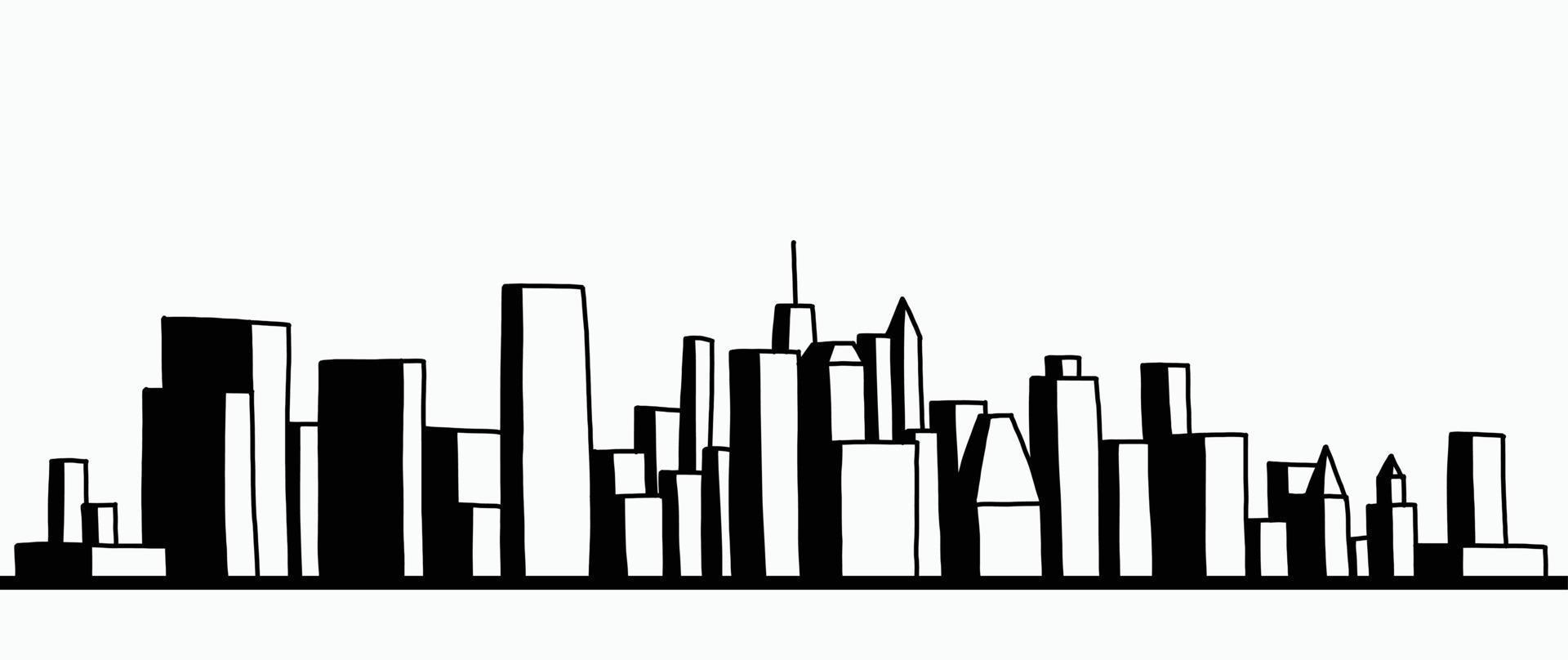 modernes Stadtbild Skyline Umriss Doodle Zeichnung auf weißem Hintergrund. vektor