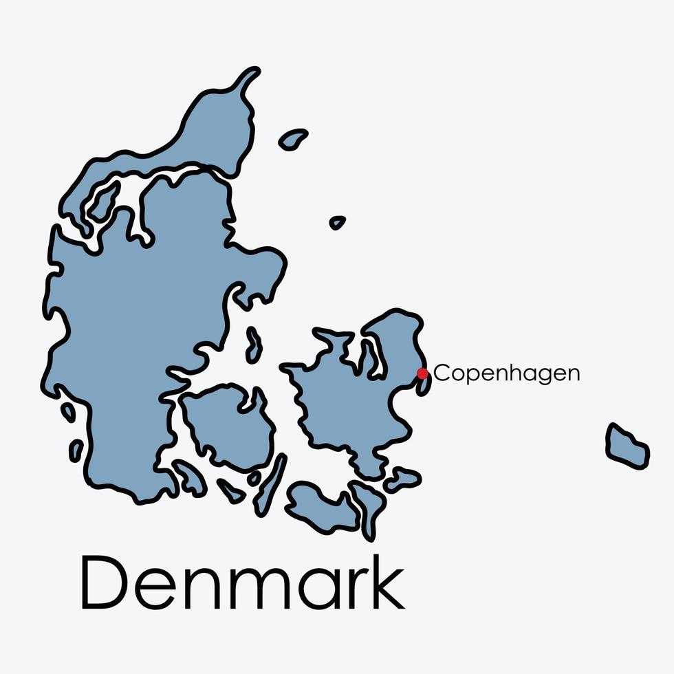 Dänemark Karte Freihandzeichnung auf weißem Hintergrund. vektor