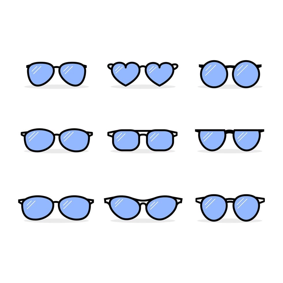 uppsättning fashionabla glasögon i olika former, färger och glasögon. vektor