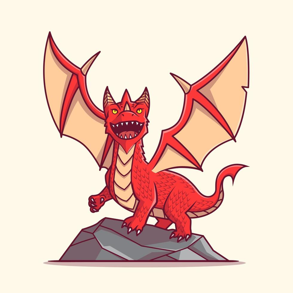 Cartoon-Vektor-Symbol-Illustration des roten Drachen. Tiernatur-Ikonenkonzept isolierter Premium-Vektor. flacher Cartoon-Stil vektor