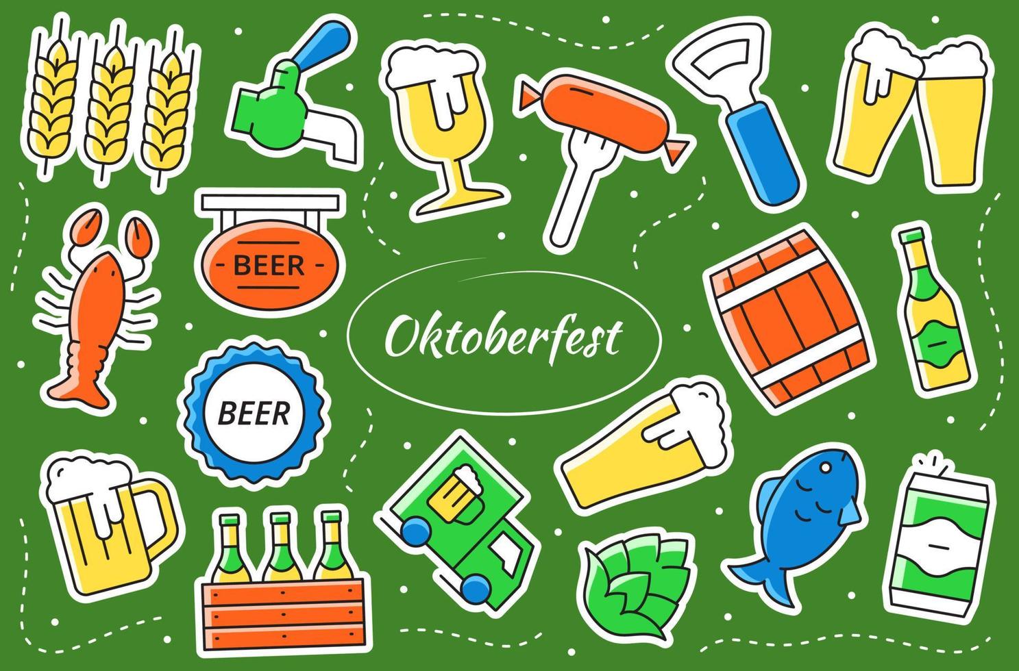 uppsättning oktoberfest relaterade klistermärken. samling öl ikoner. vektor