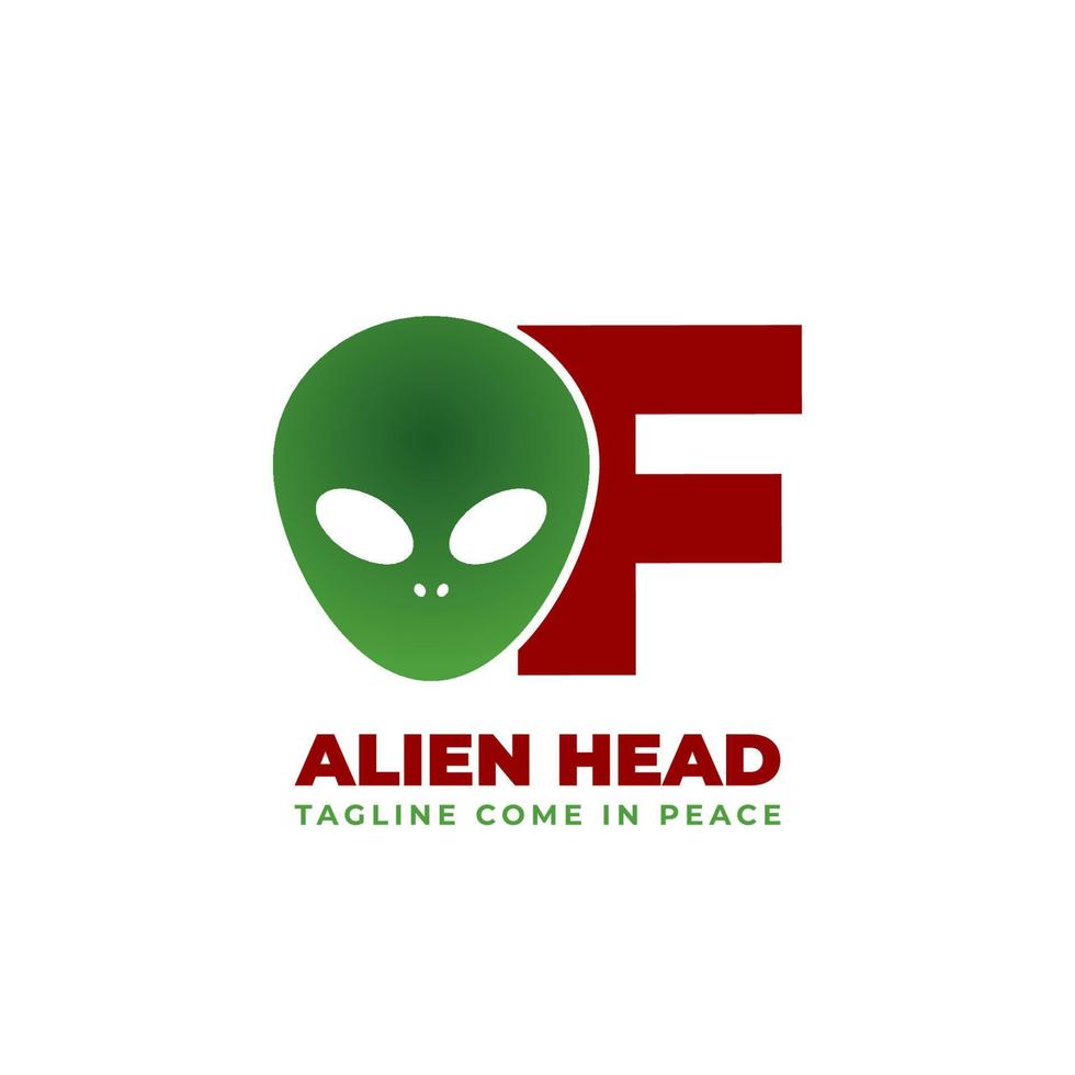 Buchstabe f Alien-Kopf-Vektor-Logo-Design vektor