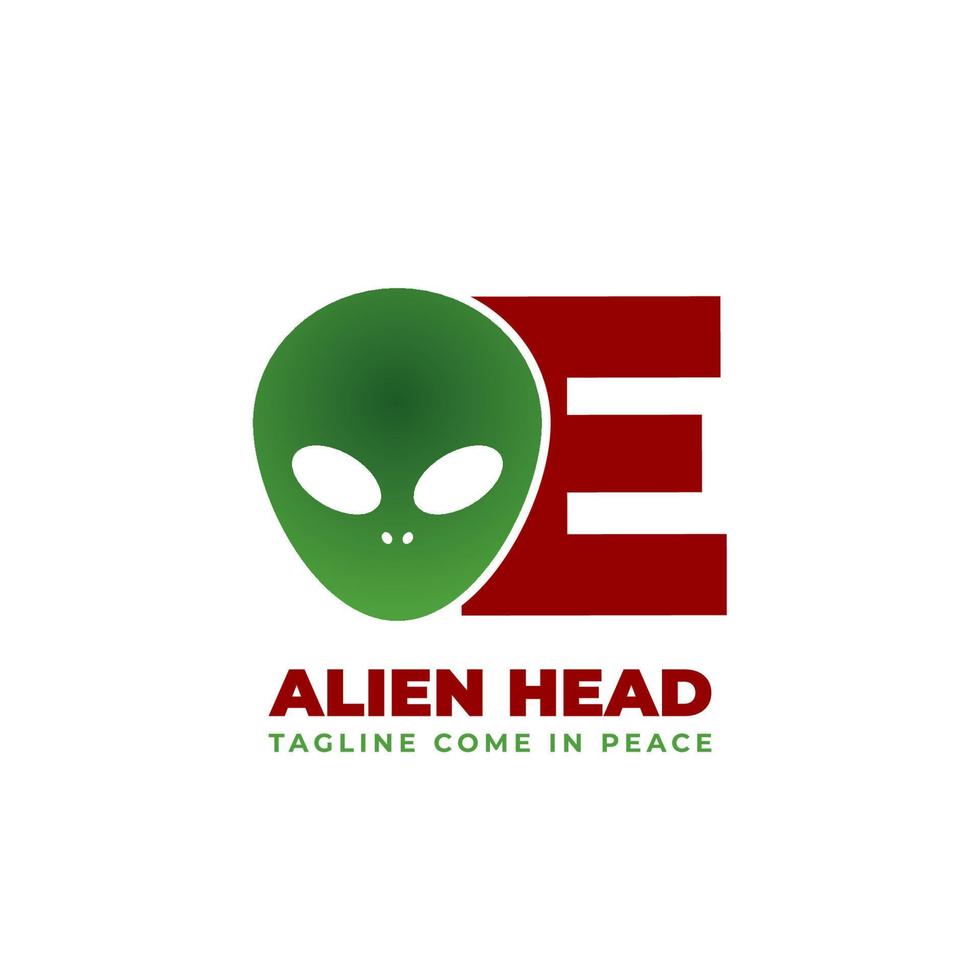 Buchstabe e Alien-Kopf-Vektor-Logo-Design vektor