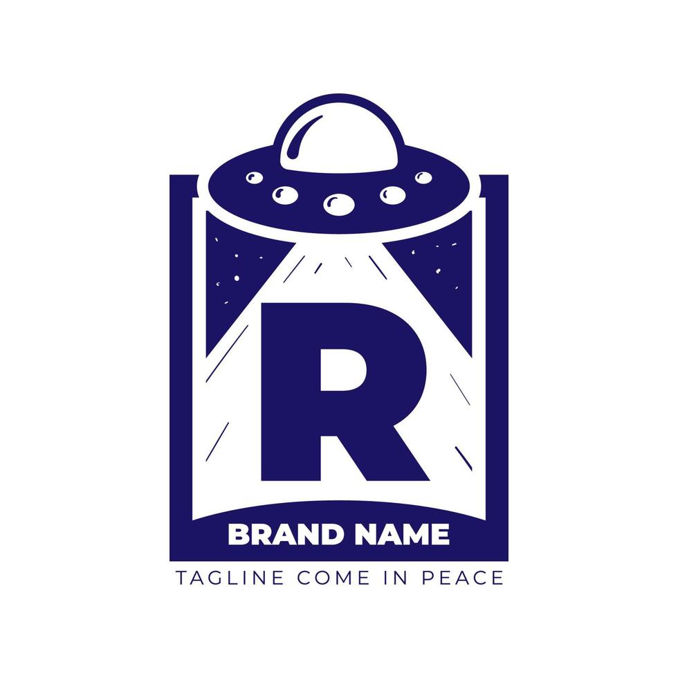 bokstaven r ufo illustration för tee shirt och initial vektor logotyp design