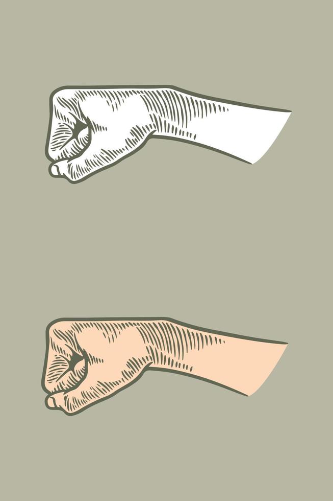 hand ritning gravyr hand knytnäve arm isolerad på grå bakgrund vektor