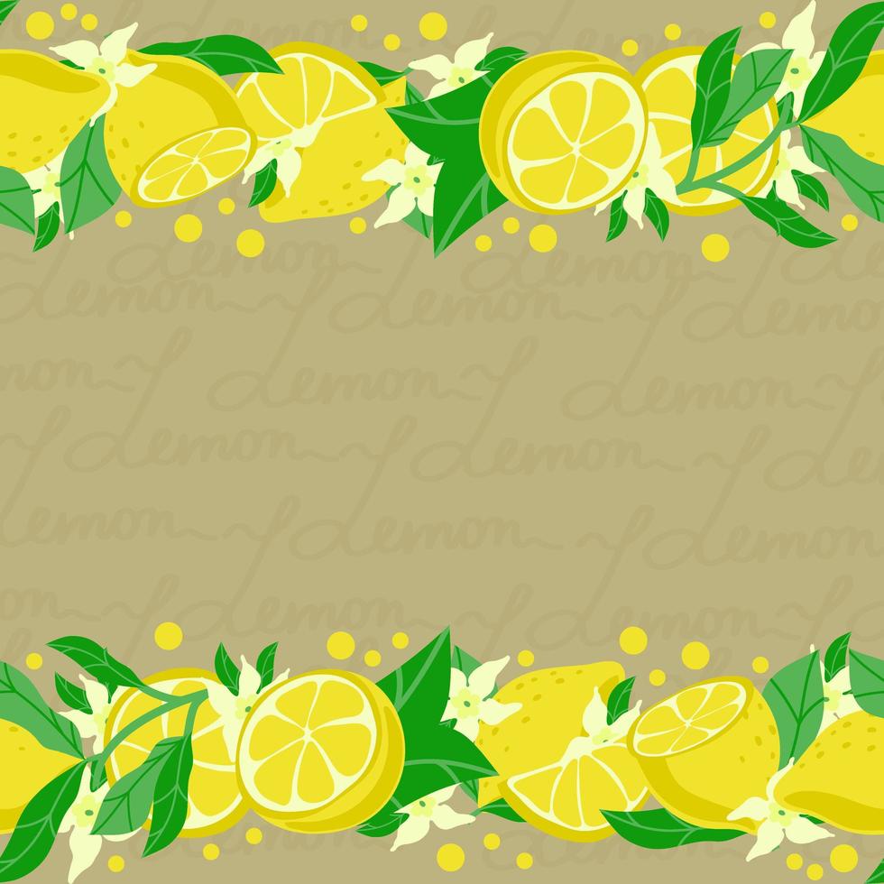 Feiertagstafel mit reifen gelben Zitronen, handgezeichnet. isoliert auf einem Vintage-Hintergrund. Musterplakat, Partyeinladung, Feiertagsbanner, Postkarte. Vektor-Nahaufnahme-Cartoon-Illustration. vektor