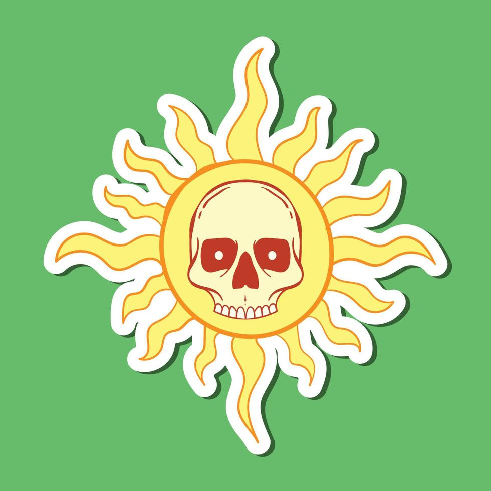 handritad gul dödskalle sol doodle illustration för klistermärken etc vektor