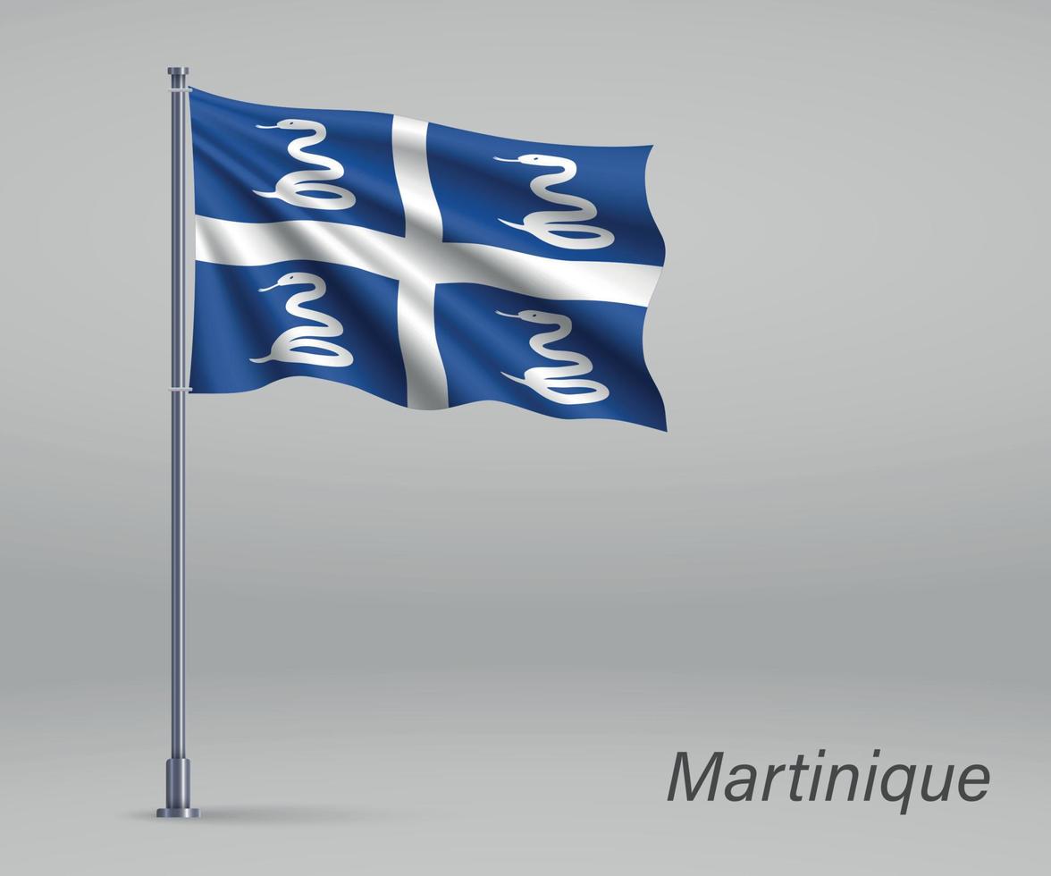 Wehende Flagge von Martinique - Region Frankreich am Fahnenmast. vektor