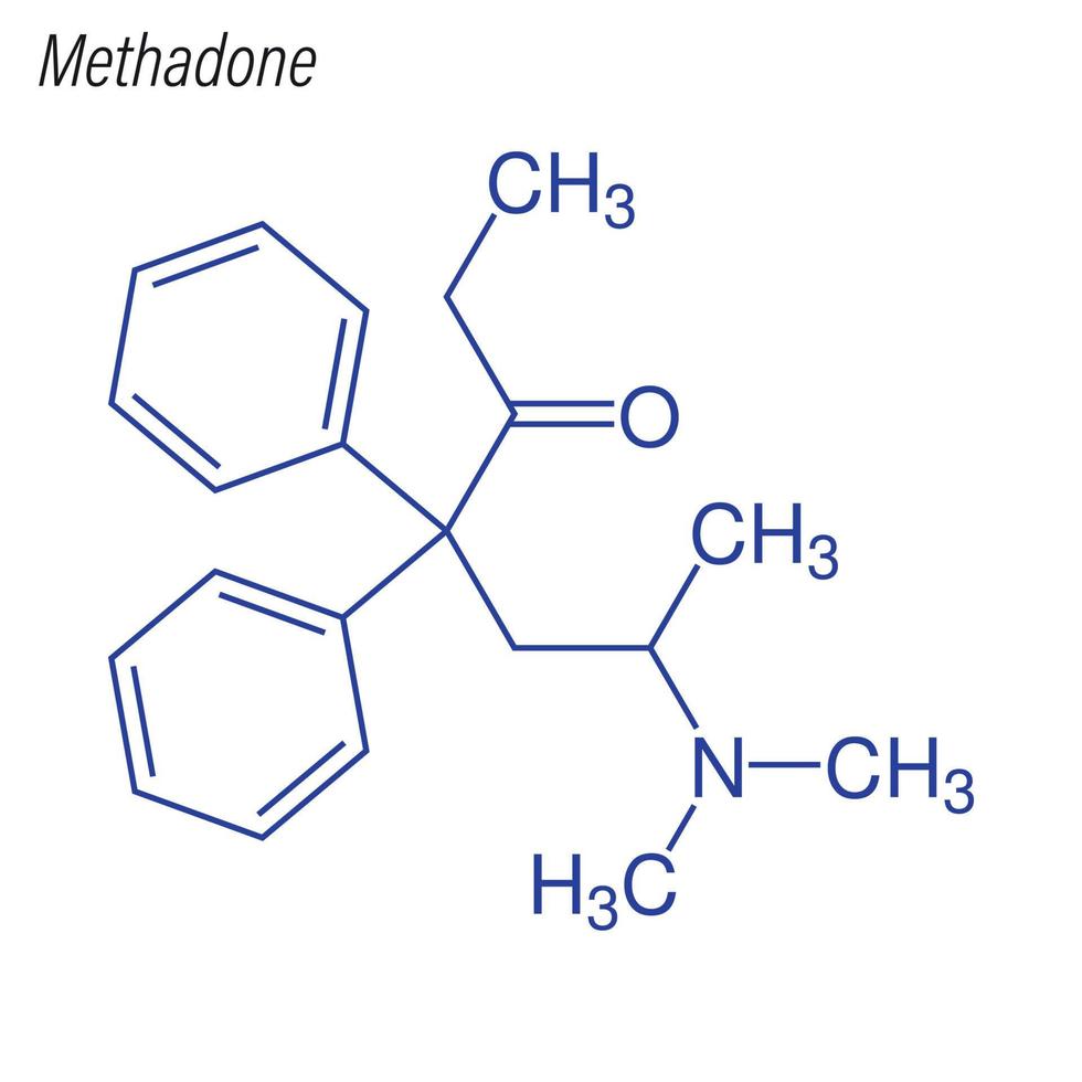 Vektorskelettformel von Methadon. vektor