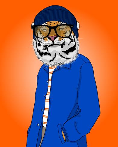 Handritad cool le tigerillustration vektor