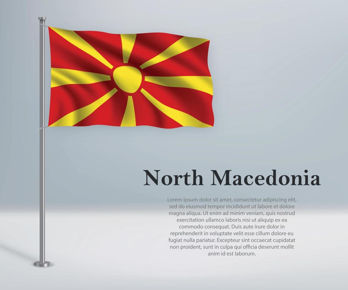 viftande flagga i norra Makedonien på flaggstång vektor