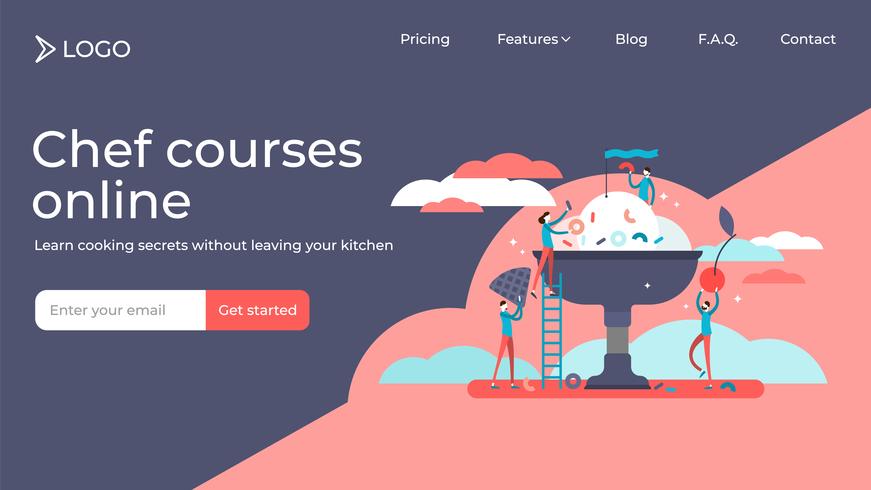 Kochkurs Landing Page Template Design vektor