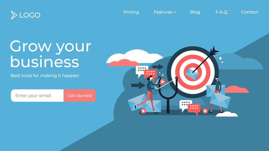 Direktmarketing flache winzige Personen Landing Page Template-Design vektor