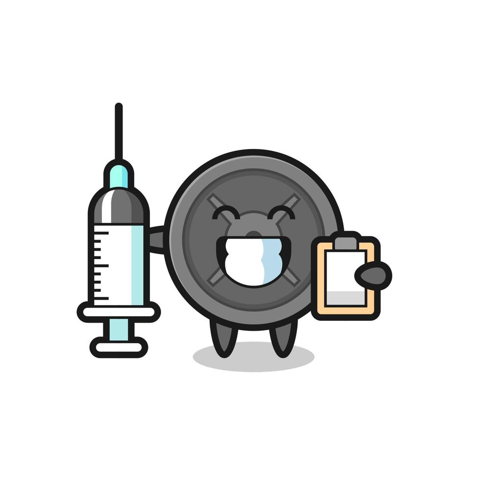 maskotillustration av skivstångsplattan som läkare vektor