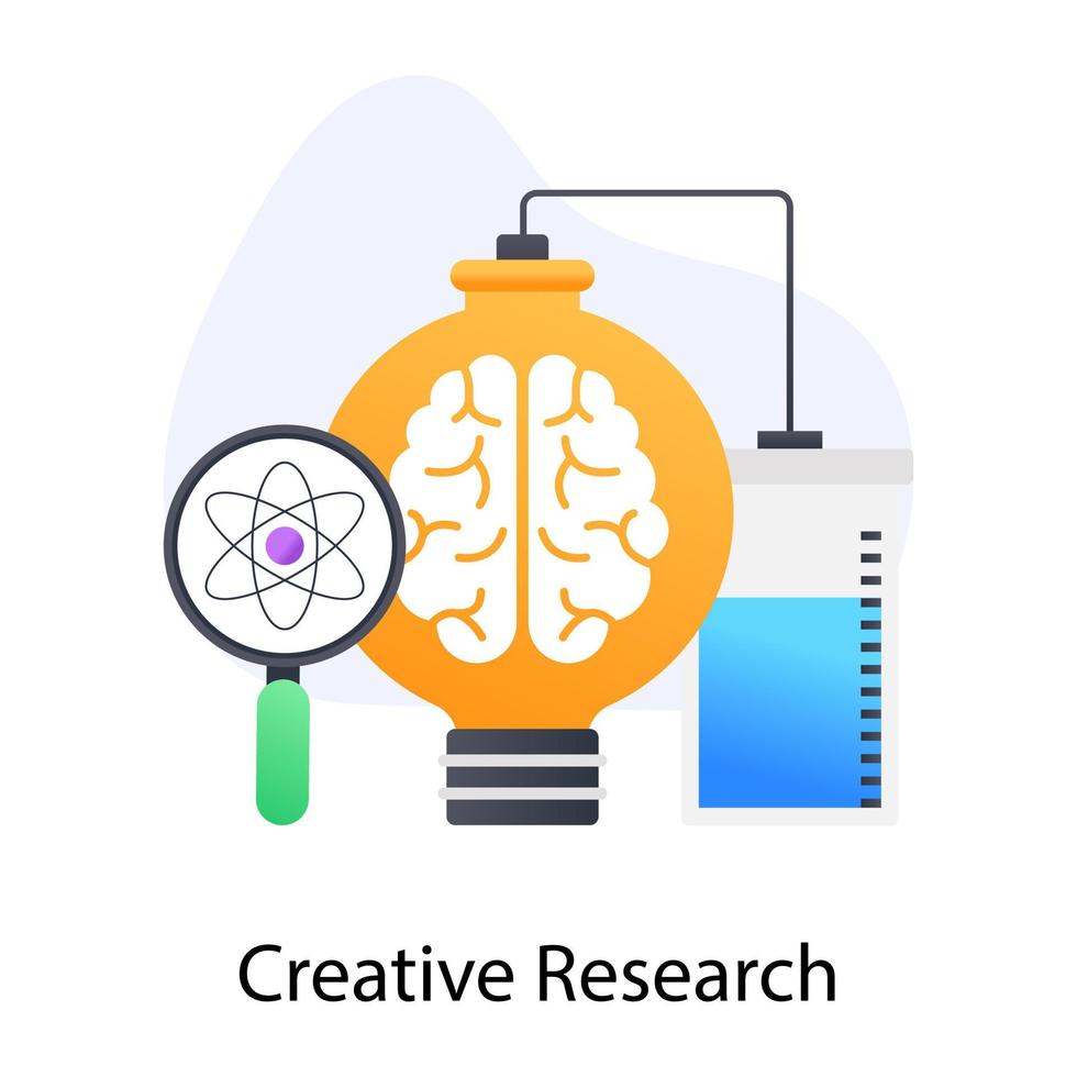 Ikone der kreativen Forschung im flachen konzeptionellen Stil vektor