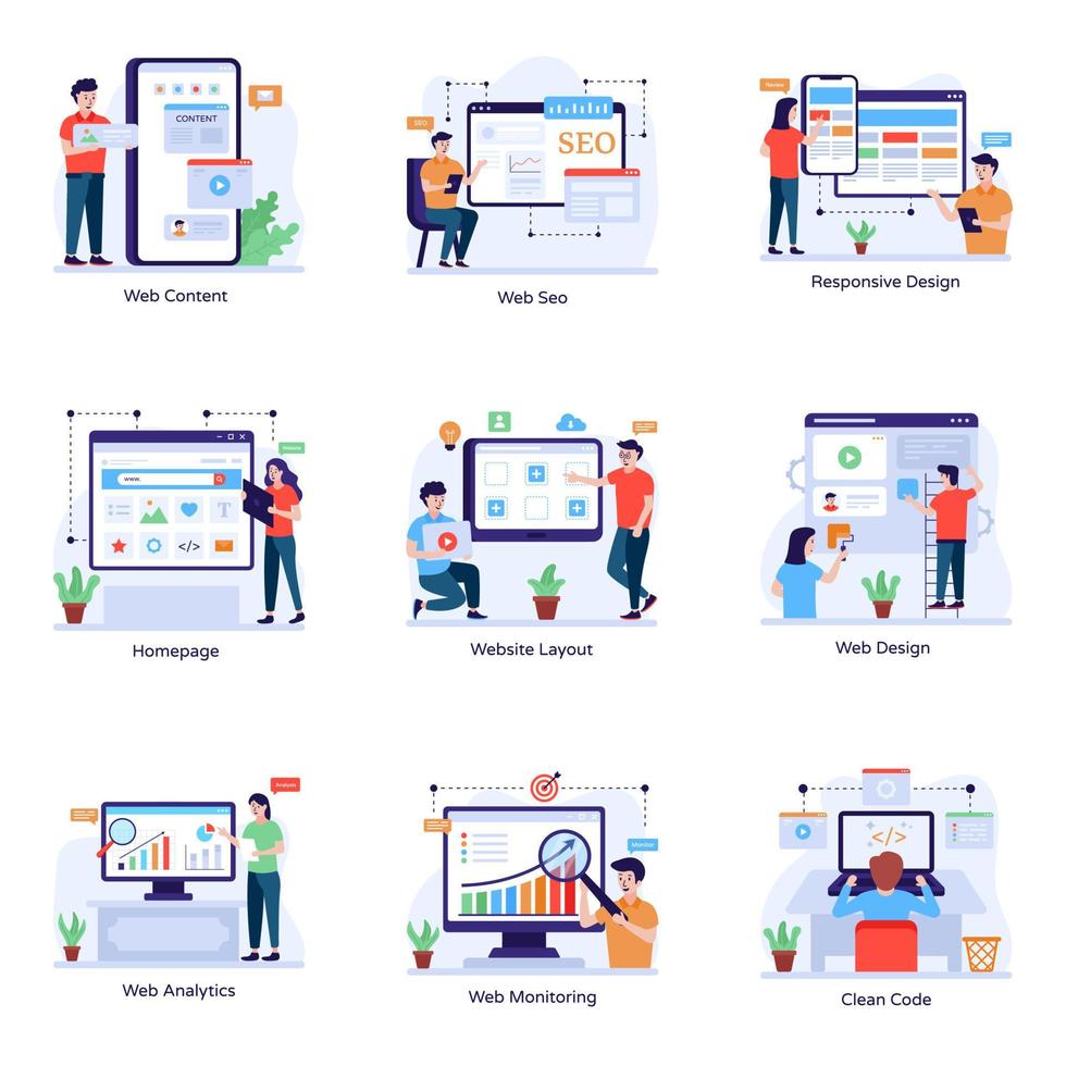 sammlung flacher illustrationen für die webentwicklung vektor
