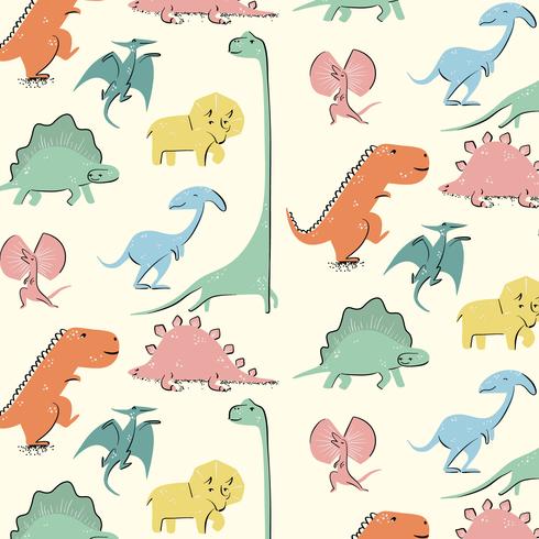 Hand gezeichnetes buntes Retro- Dinosauriermuster vektor