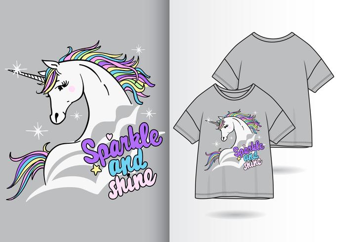 Söt magisk unicorn t-shirt design vektor