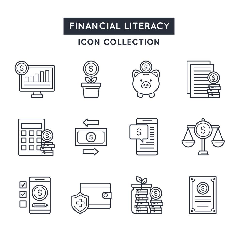 finansiell läskunnighet ikoner vektor