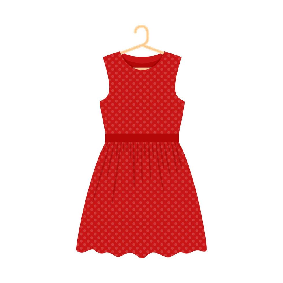 röd prickig klänning på en galge. sommar solklänning utan ärmar. Damkläder. vektor illustration i platt stil. isolerad på vitt.
