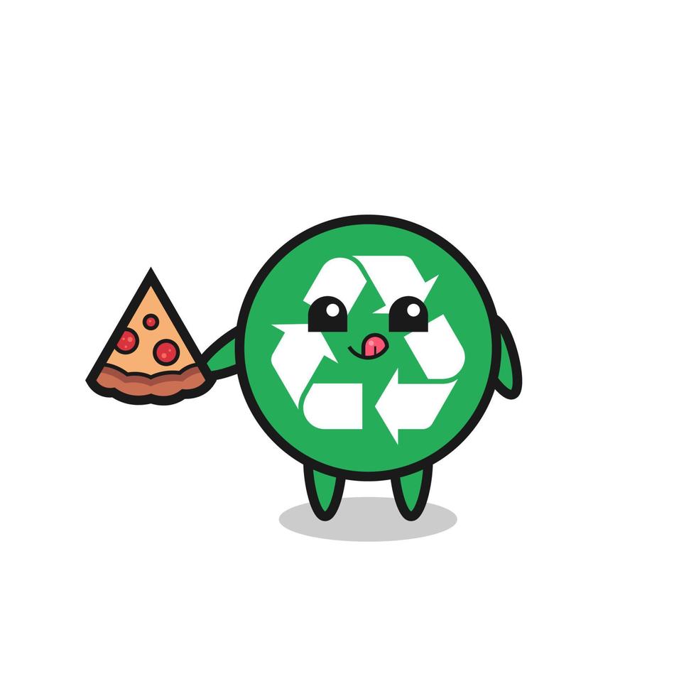 süßer recycling-cartoon, der pizza isst vektor