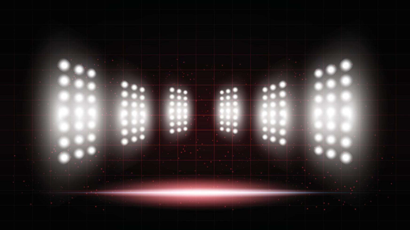 abstrakter roter Hintergrund Stadion Bühnenhalle mit szenischen Lichtern runder futuristischer Technologie Benutzeroberfläche blaue Vektorbeleuchtung leerer Bühnenscheinwerferhintergrund. vektor