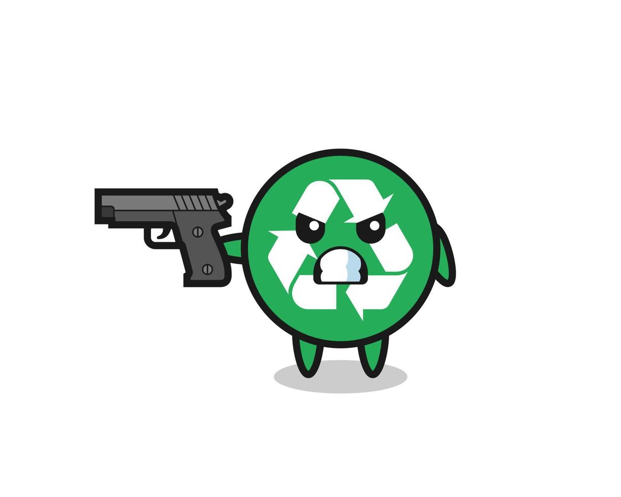 Der niedliche Recycling-Charakter schießt mit einer Waffe vektor