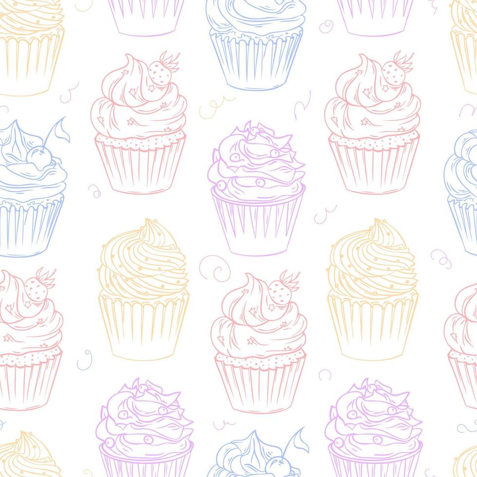 vektor illustration seamless mönster med cupcakes. sött bakmönster för tyg eller förpackning.