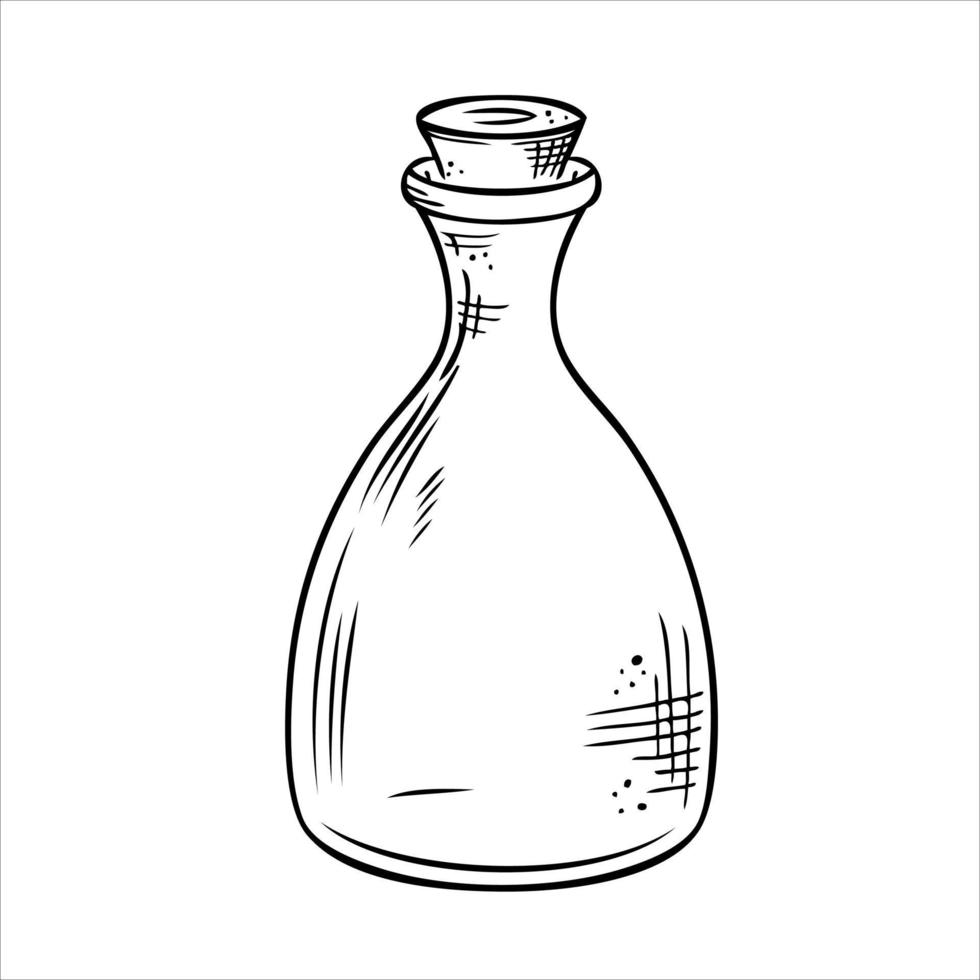 isolierte Vektorflasche. Strichzeichnungen leere transparente Glasfläschchen, Flasche, Glas vektor