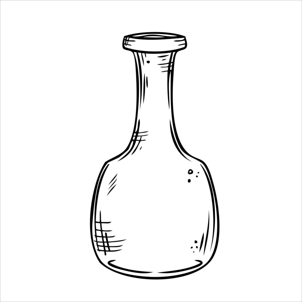 isolierte Vektorflasche. Strichzeichnungen leere transparente Glasfläschchen, Flasche, Glas vektor