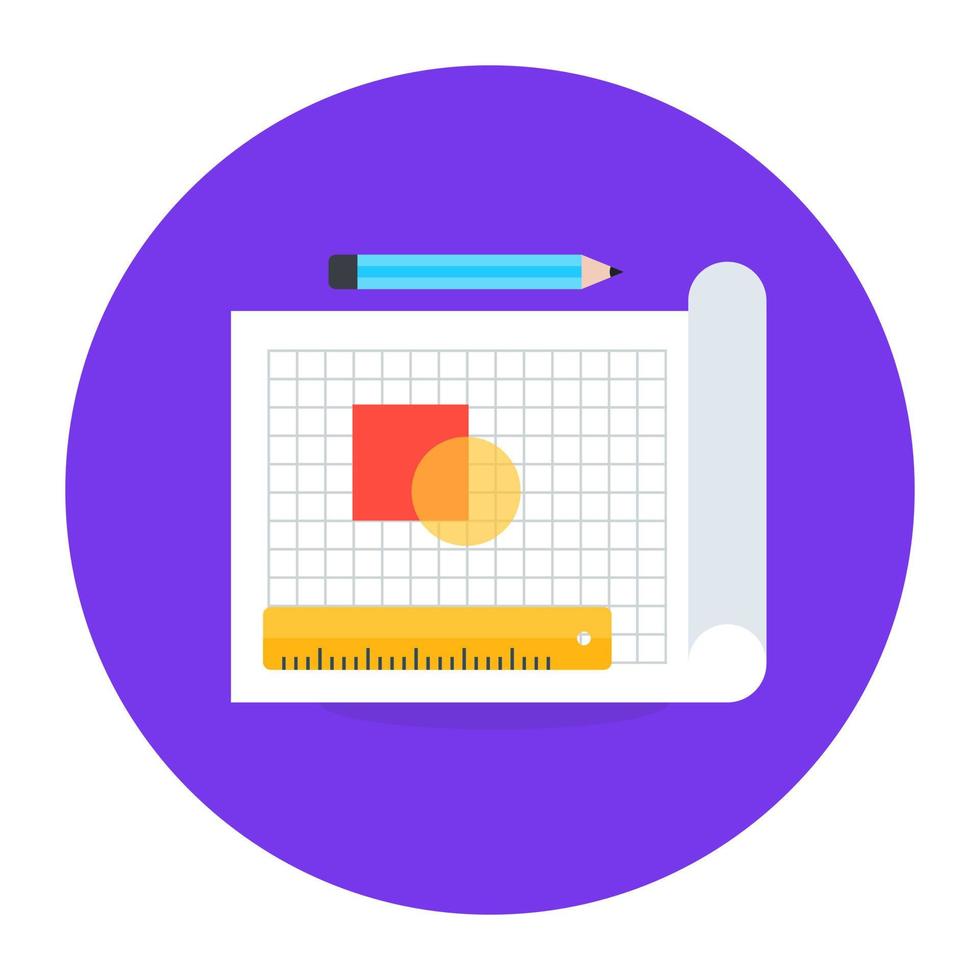 einige geometrische Werkzeuge mit einem grafisch gestalteten Diagramm, das das Skizzieren symbolisiert vektor