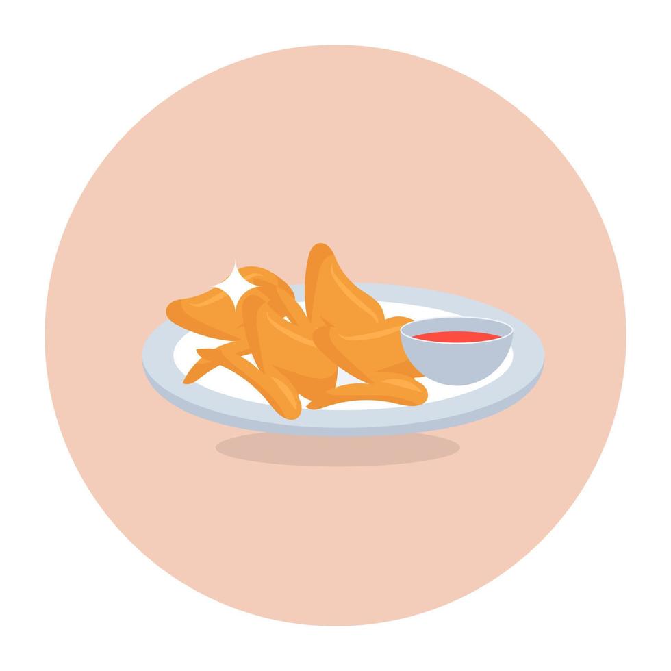 en platt rundad ikon av stekt kyckling, grillat kött vektor