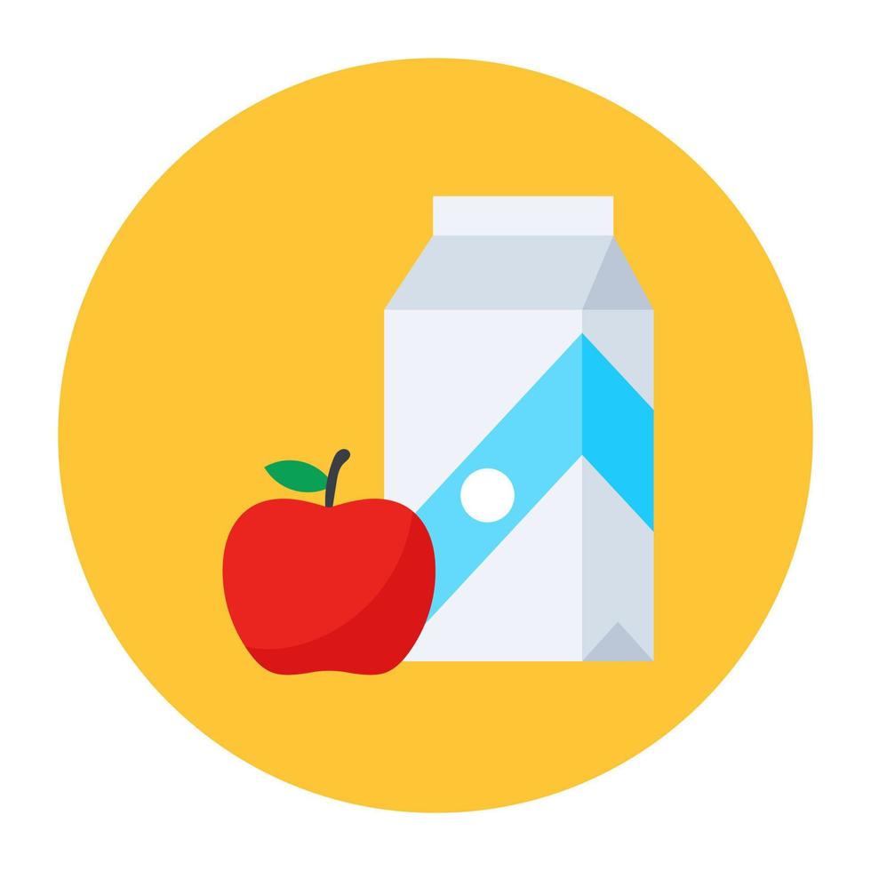 Milchpackung mit Apfel, trendiger Stil der Ikone für gesunde Lebensmittel vektor