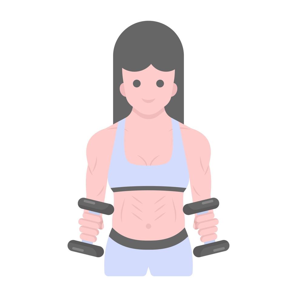 kvinnlig träning platt trendig vektor visar kvinna avatar håller hantlar