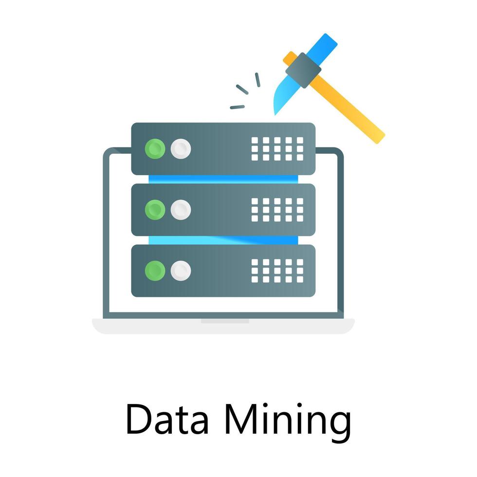 Exploration von Daten mit Hammer auf Server, Symbol für Data-Mining-Gradient-Konzept vektor