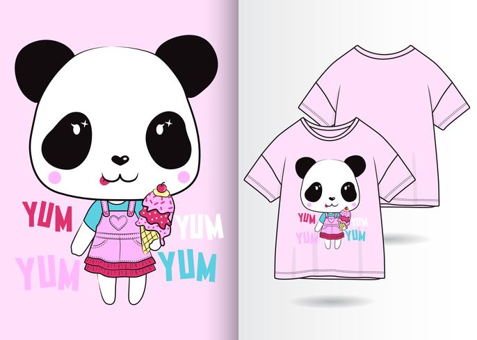 Yum Yum Panda handritad t-shirtdesign vektor