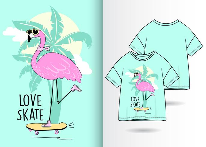 Cooler Rochen-Flamingo-Hand gezeichneter T-Shirt Entwurf vektor