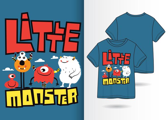 Kleines Monster handgezeichneten T-Shirt-Design vektor