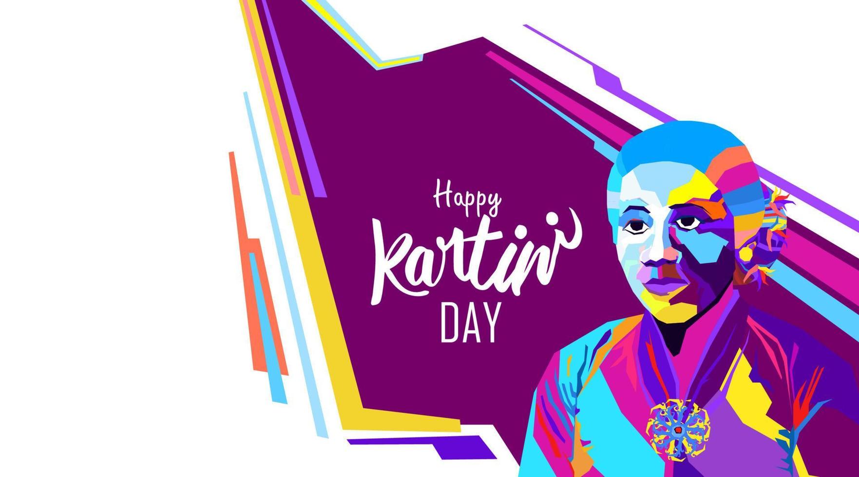raden adjeng kartini kvinnornas hjältar och mänskliga rättigheter i Indonesien. färgglad popkonst med modern och futuristisk bakgrund. - vektor