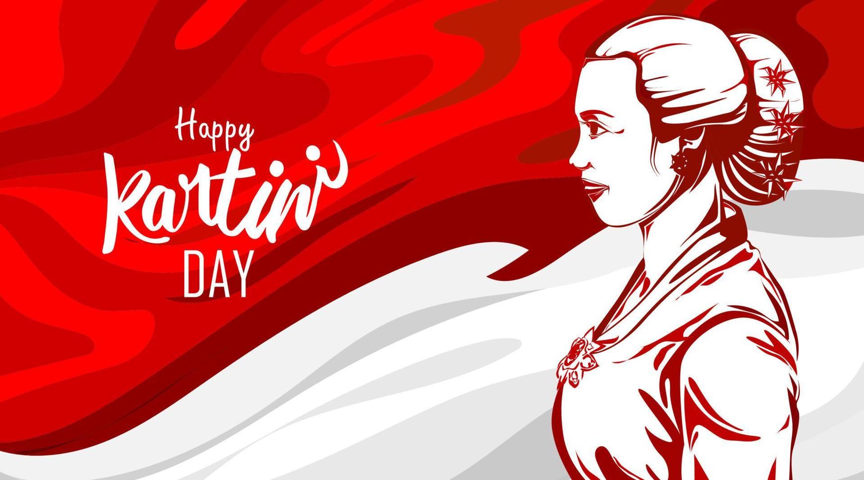 raden adjeng kartini die helden der frauen und der menschenrechte in indonesien. Pop-Art mit wehenden Flaggenhintergrund. - Vektor