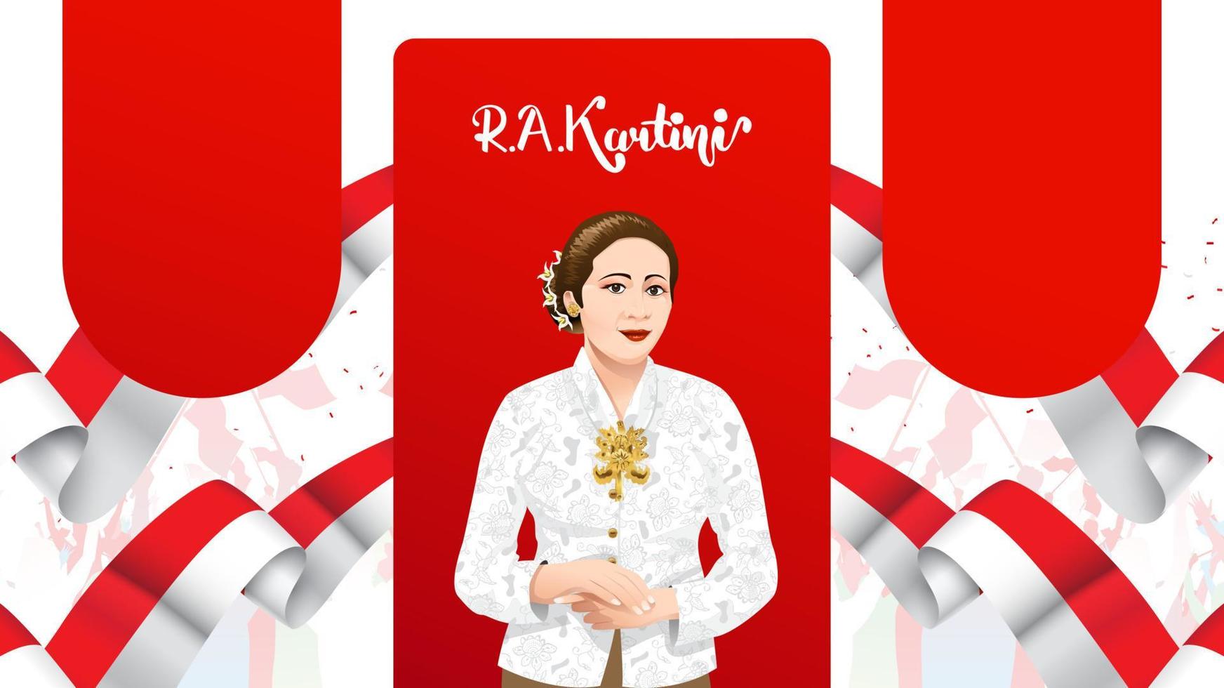 kartini dag, ra kartini kvinnors hjältar och mänskliga rättigheter i Indonesien. banner mall design bakgrund - vektor