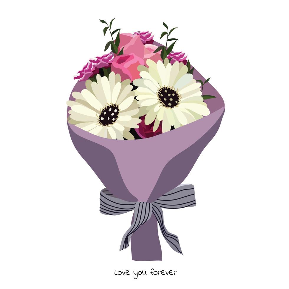 schöner Blumenstrauß mit Gartenblumen. Blumendekoration für Geschenk. Vektor-Illustration. vektor
