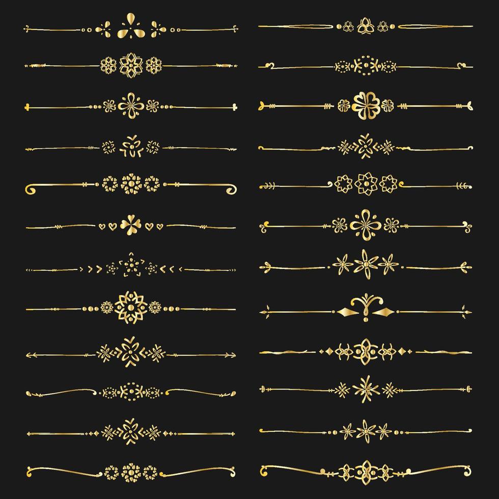 Satz goldene dekorative kalligraphische Elemente zur Dekoration. handgemachte Vektorillustration. vektor