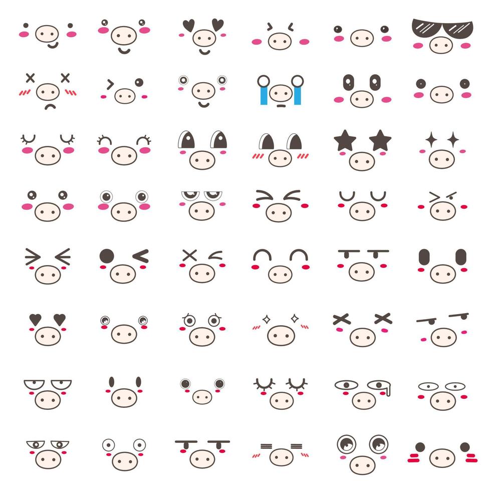 uppsättning av kawaii gris ansikte ikon design. vektor illustration.