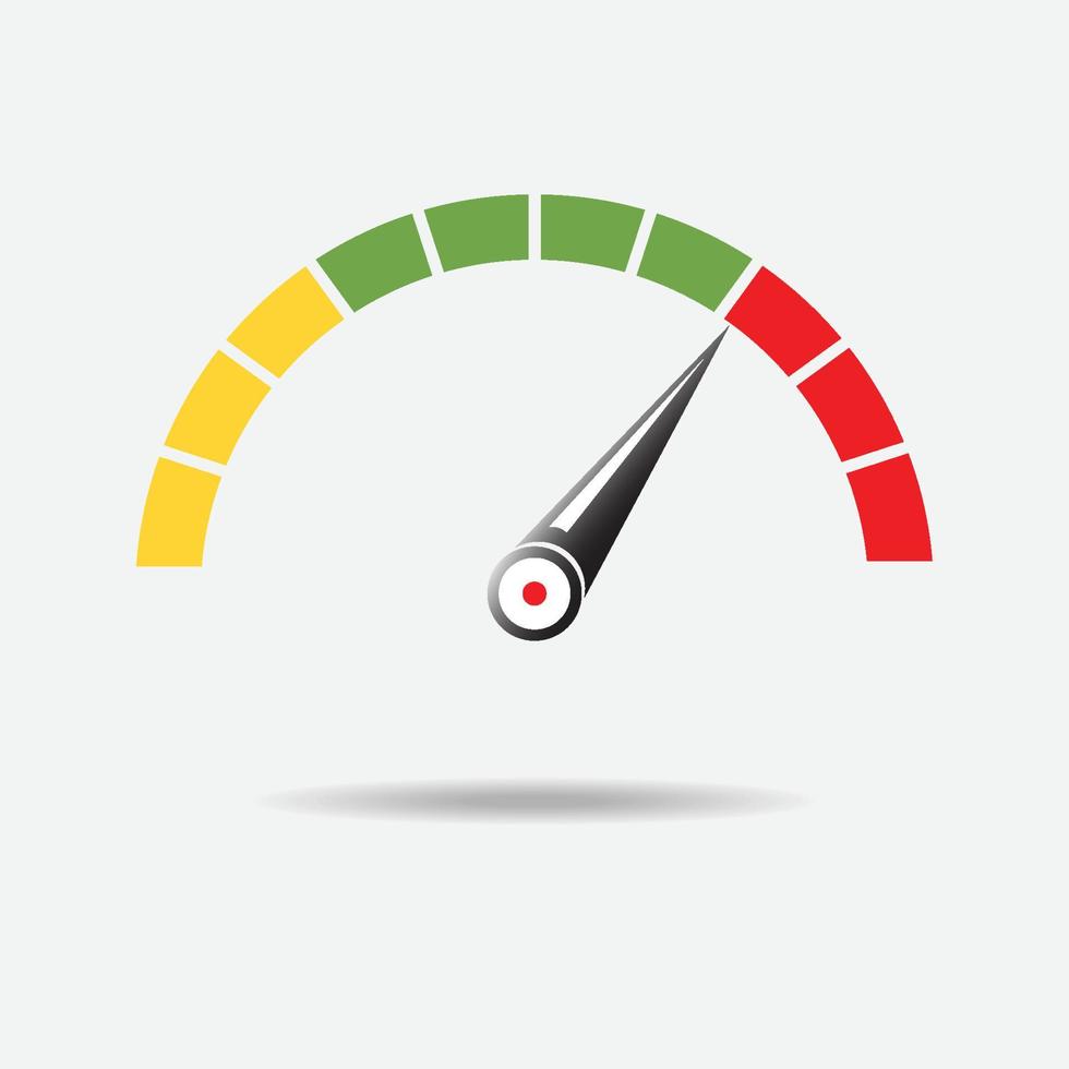 Tachometer oder Drehzahlmesser mit Pfeil. Infografik-Anzeigeelement. Vorlage für Download-Design. bunte Vektorillustration im flachen Stil. vektor