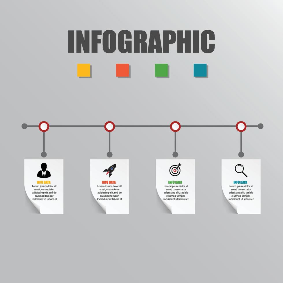 zeitachse des geschäftskonzepts. Infografik-Vorlage, realistisches Papier 4 Schritte Infografik, Vektorbanner können für Workflow-Layout, Diagramm, Präsentation, Bildung oder eine beliebige Anzahl von Optionen verwendet werden. vektor