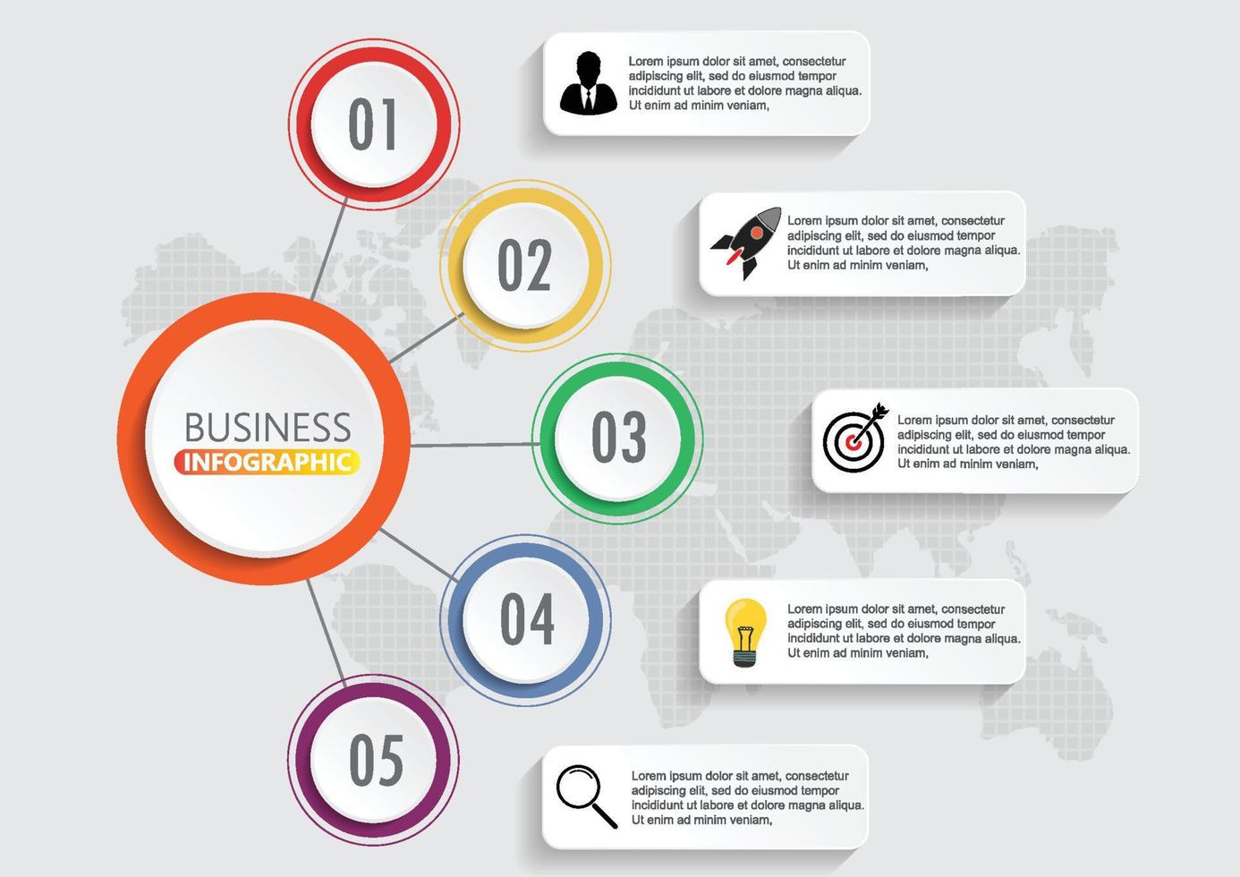 infographics design vektor och marknadsföringsikoner kan användas för arbetsflödeslayout, diagram, årsredovisning, webbdesign. affärsidé med 5 alternativ, steg eller processer.