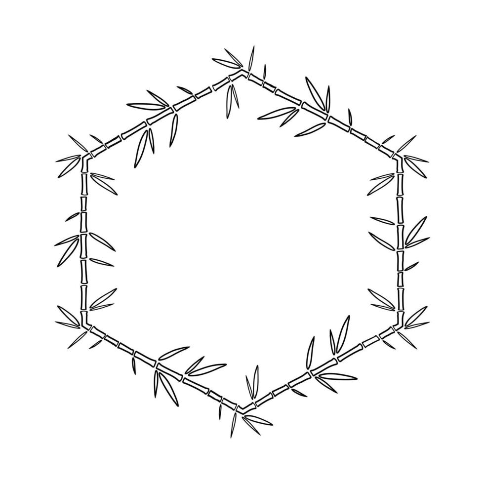 bambu rhombus ram med löv. doodle kontur vektor illustration