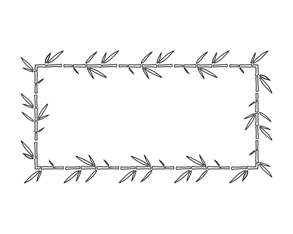 bambu rektangel ram med löv. doodle kontur vektor illustration